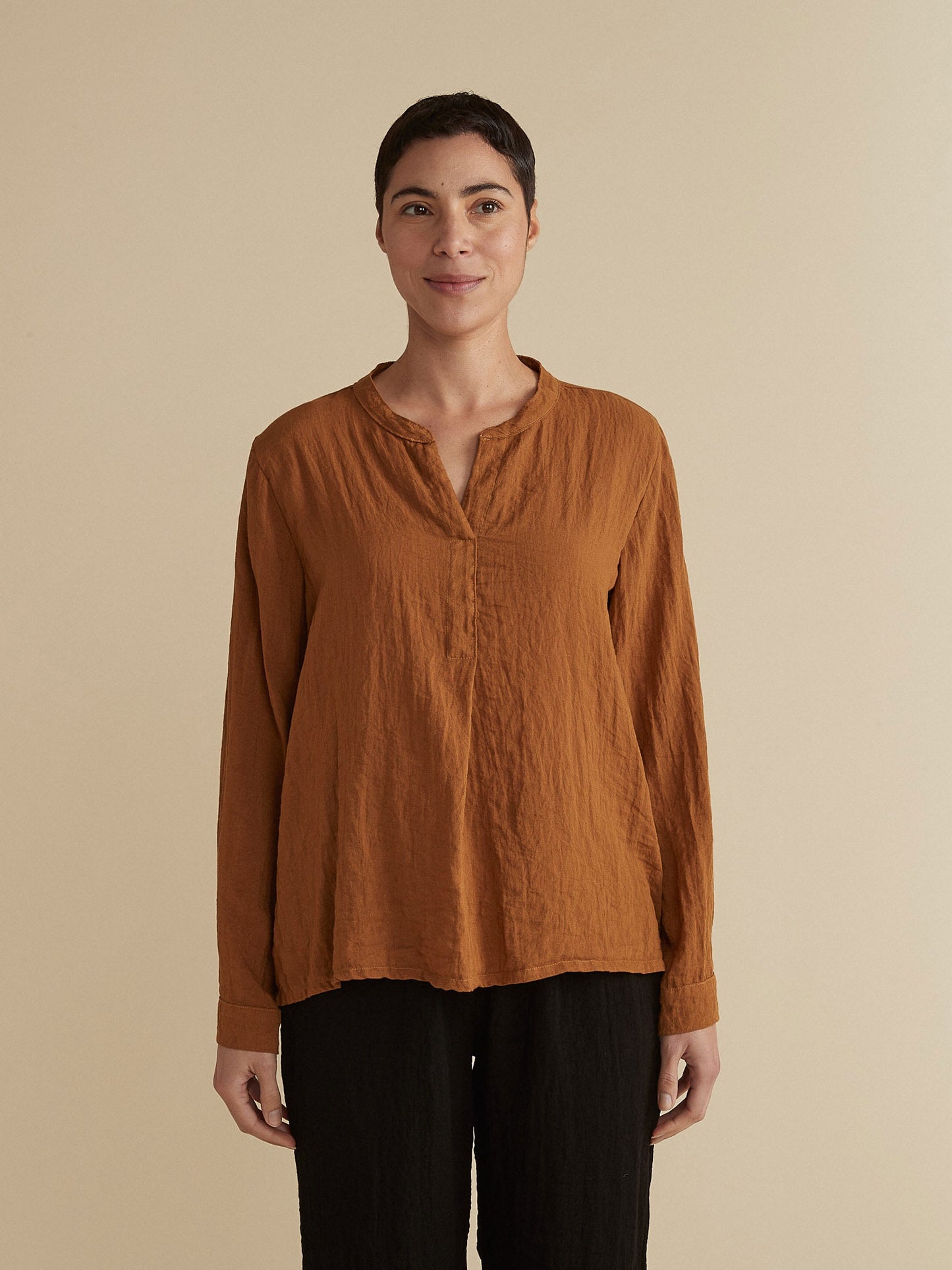 Top--Front Pleat, Long Sleeved, "Tandoori" OR Brass (cut loose)