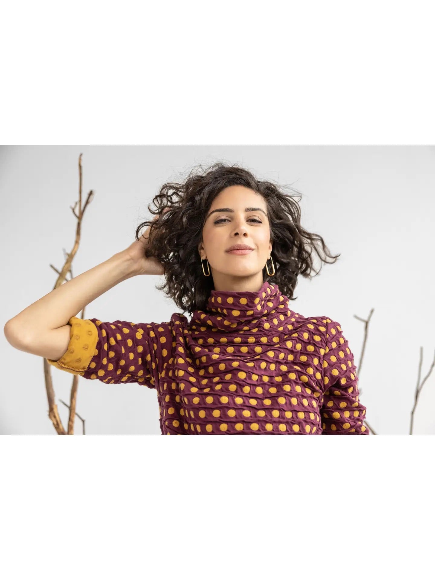 Tunic--"Spot"-Como, Cowl, 3/4-Sleeve, Rust/Mustard (Komil)