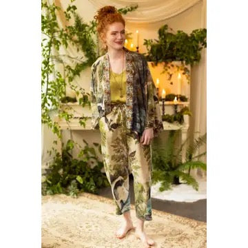 Pants--Cropped, Linen-Viscose, Swan & Birds (Market of Stars)
