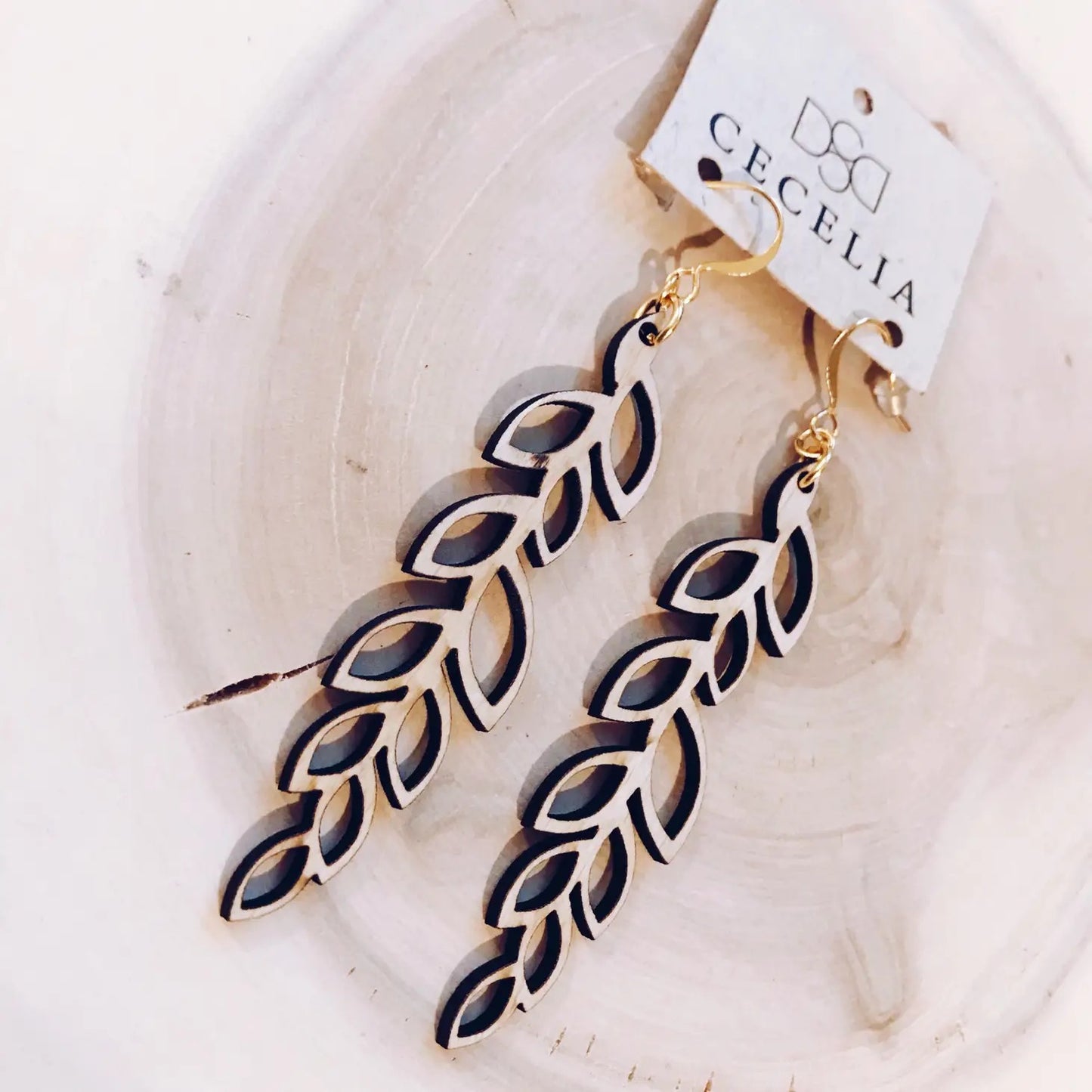 Earrings--Wooden Leaves (Cecelia Jewelry)