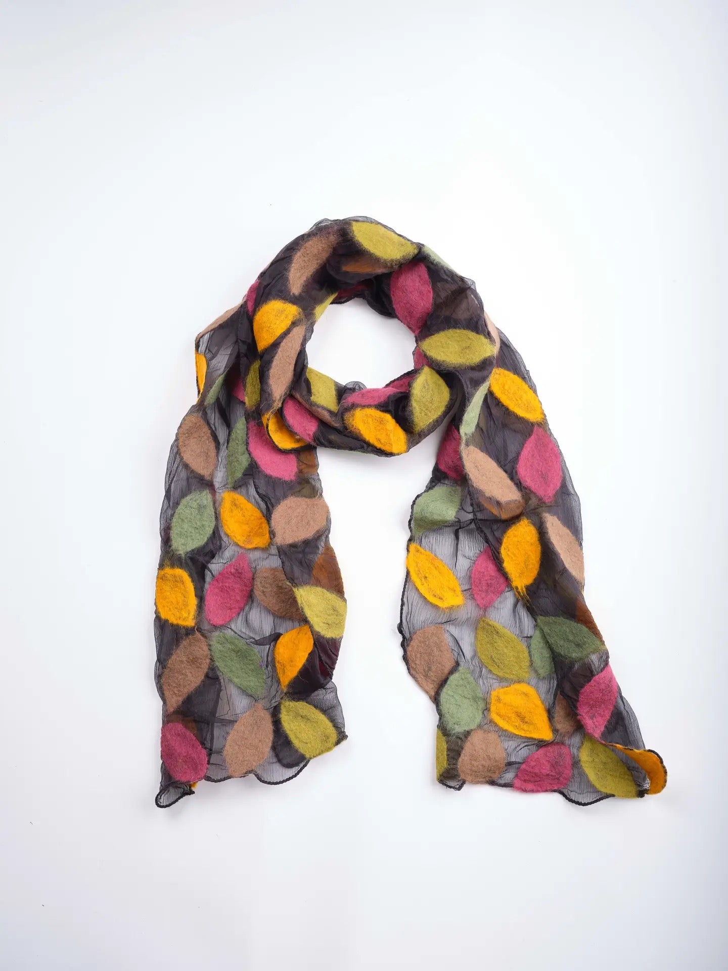 Scarf--"Autumnal Leaves", Felted Wool & Silk (Windhorse)
