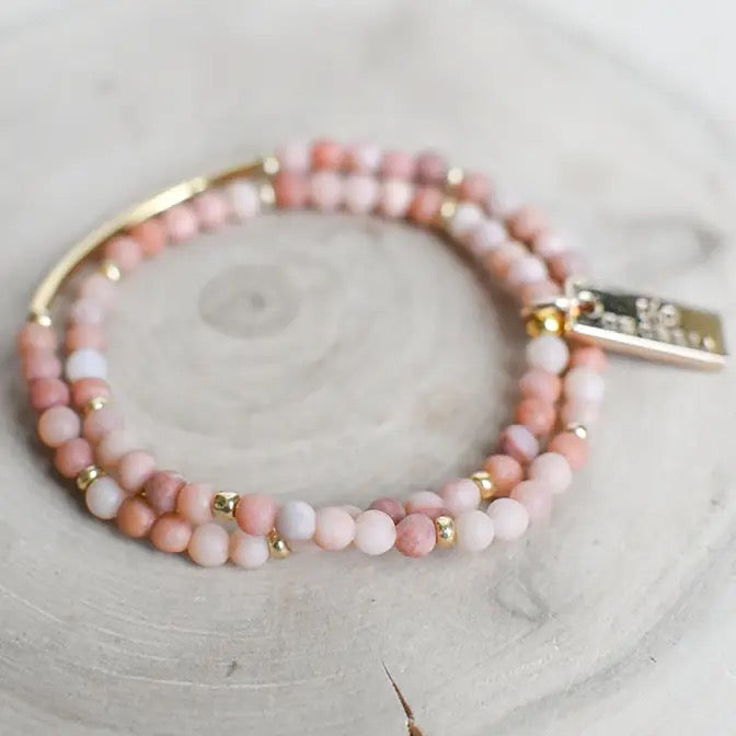 Bracelet--Double Wrap, Stone & Metal Spacer, Many Stones (Cecelia Designs)