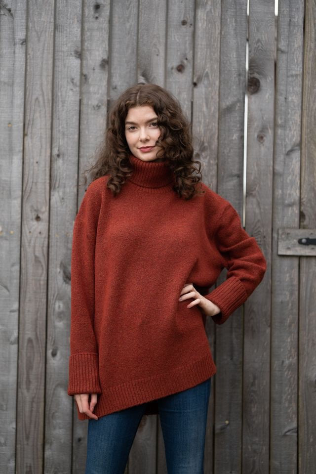 Sweater--"Dog Walker", Chunky Turtleneck, Recycled Yarns, Many Colors (Echo verde)