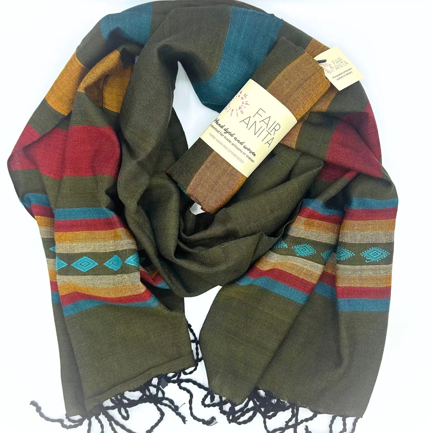 Scarf--"Tribal", Viscose, Multi-Earth (Fair Anita)