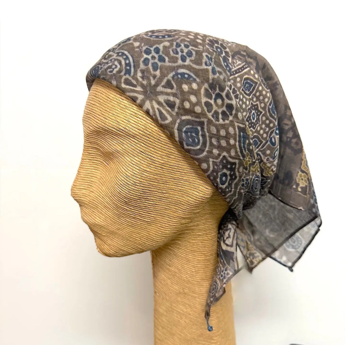 Scarf--, Cotton-Silk, Earthy Browns/Indigo/Off White (Marigold Row)