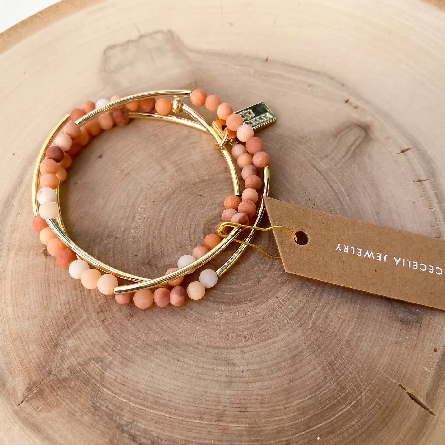 Bracelet--Triple Wrap, Stone & Metal, 8 Stones (Cecelia Designs)