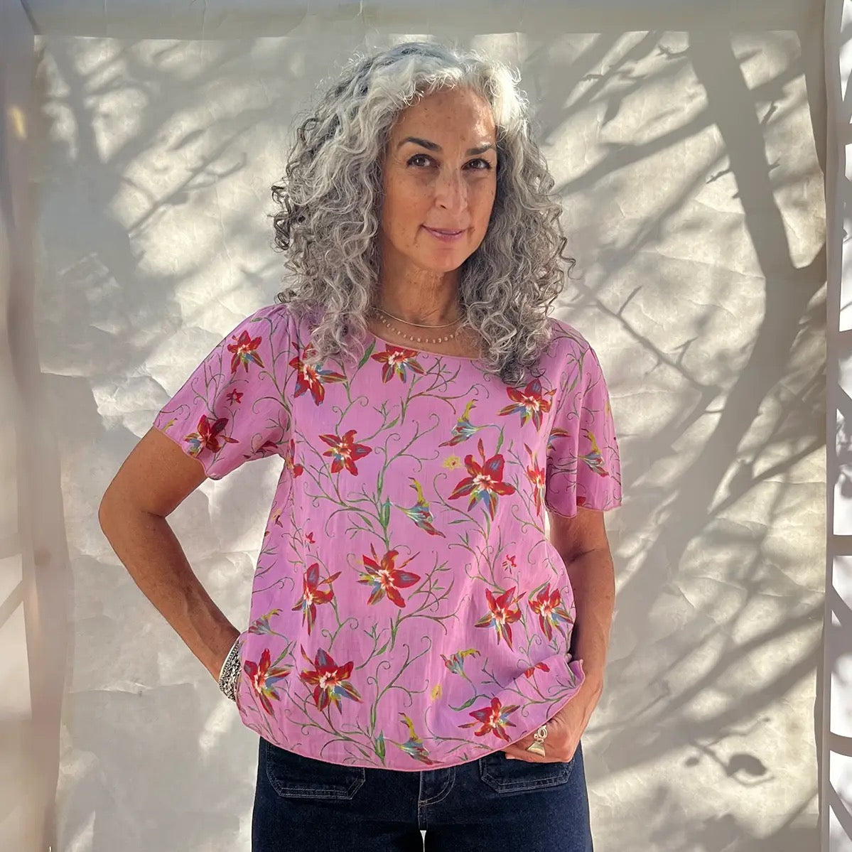 Blouse--"Twilly", ShortSleeve, Petal Pink (Little Journeys Chicago)