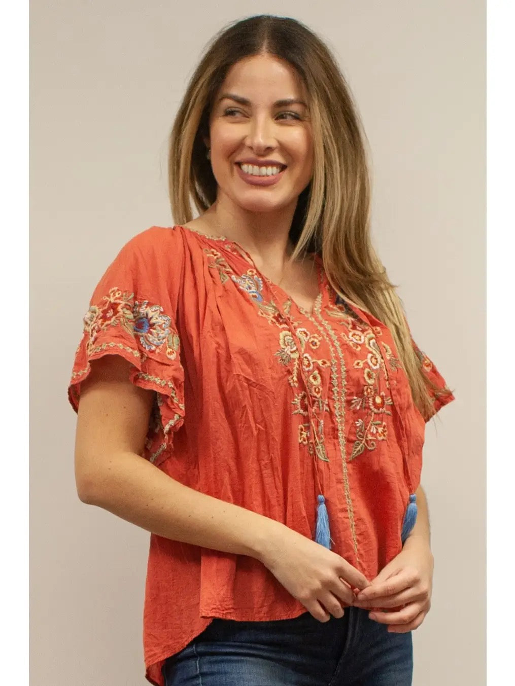 Blouse--"Kiora", Embroidered, Peasant, 2 Colors (Kyla SEO)