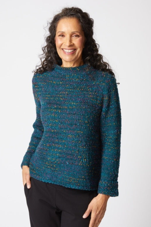Sweater--"Confetti", Funnel Neck, Navy OR Juniper (Habitat)
