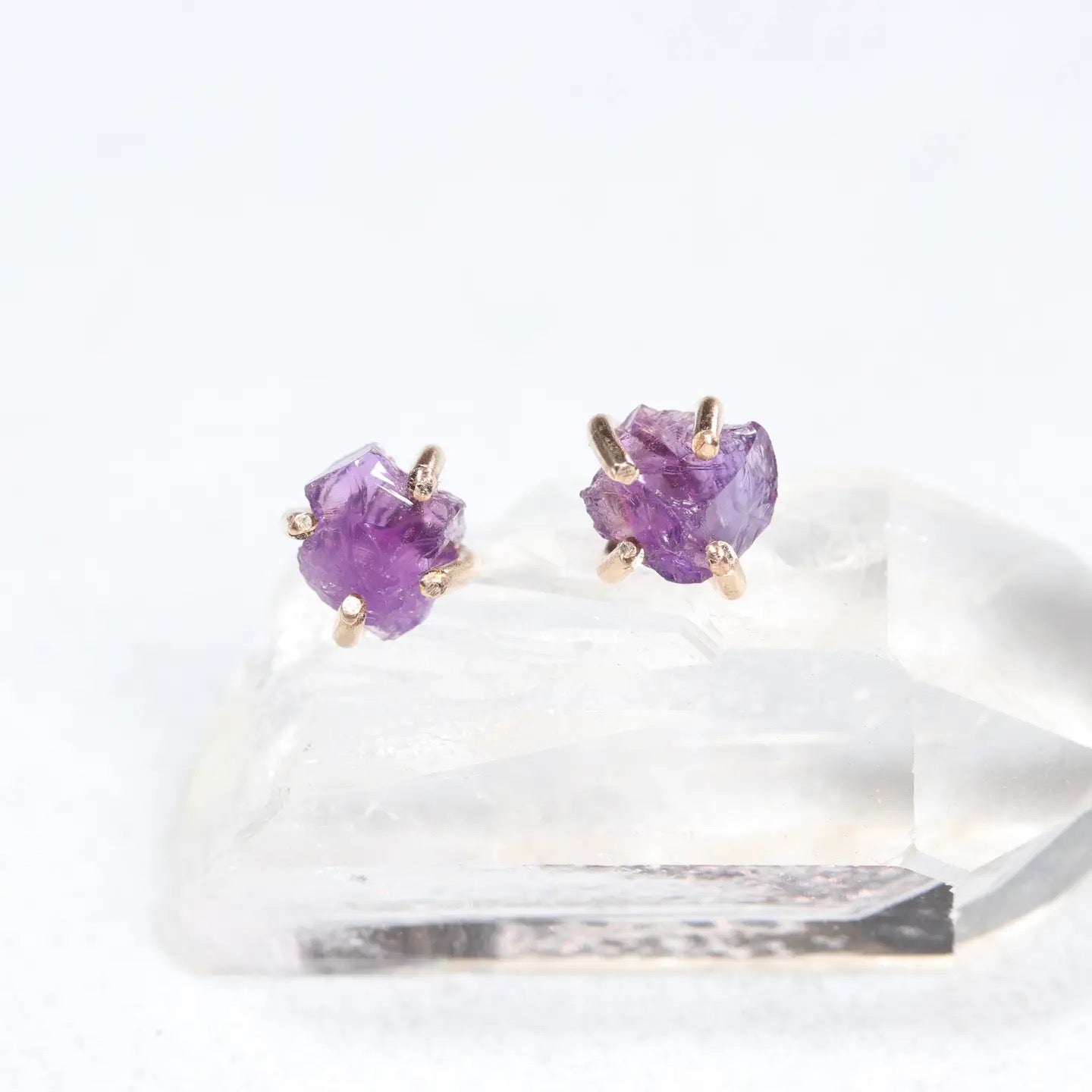 Earrings--Stud, Raw Stone, Silver OR Gold, 3 Stones (Esme)
