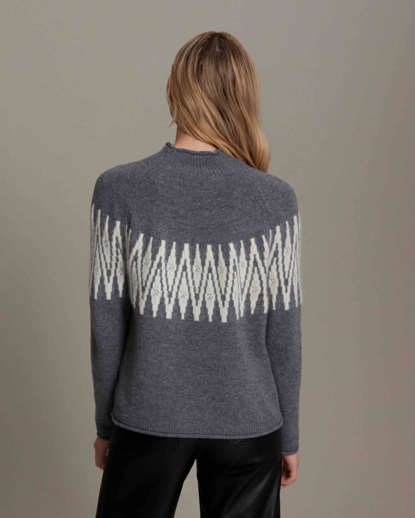 Sweater--"Sunburst" Fair Isle, Merino Wool, Stone & Cream (Alashan)