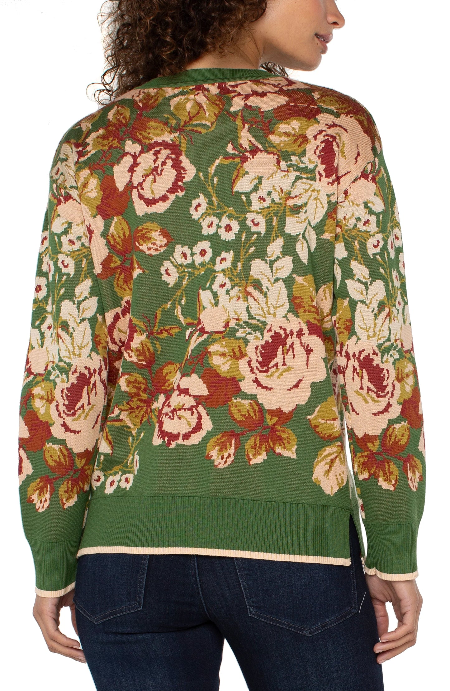 Top--Long Sleeved, Green Floral (Liverpool LA)