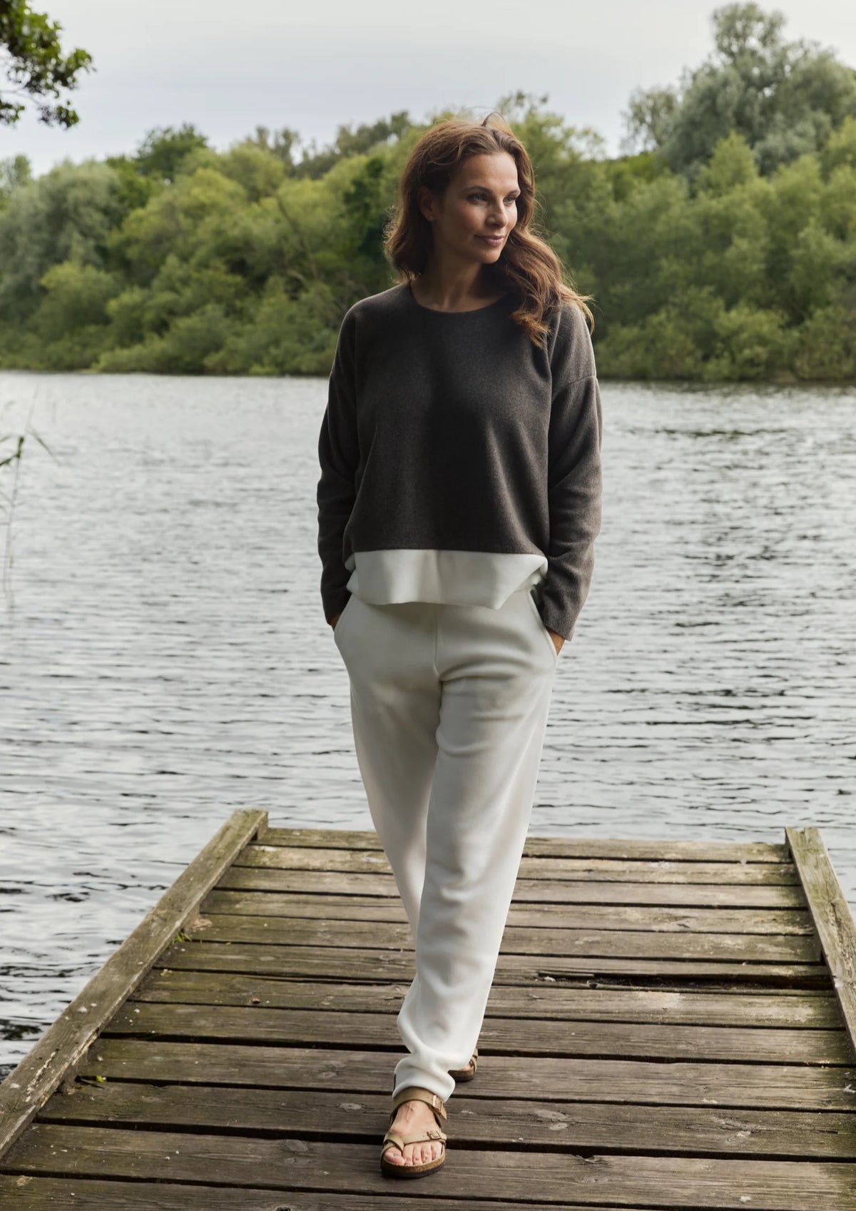Top--Oversized, Fleece, Bi-Color, Soft Black & Sand (Henriette Steffensen)