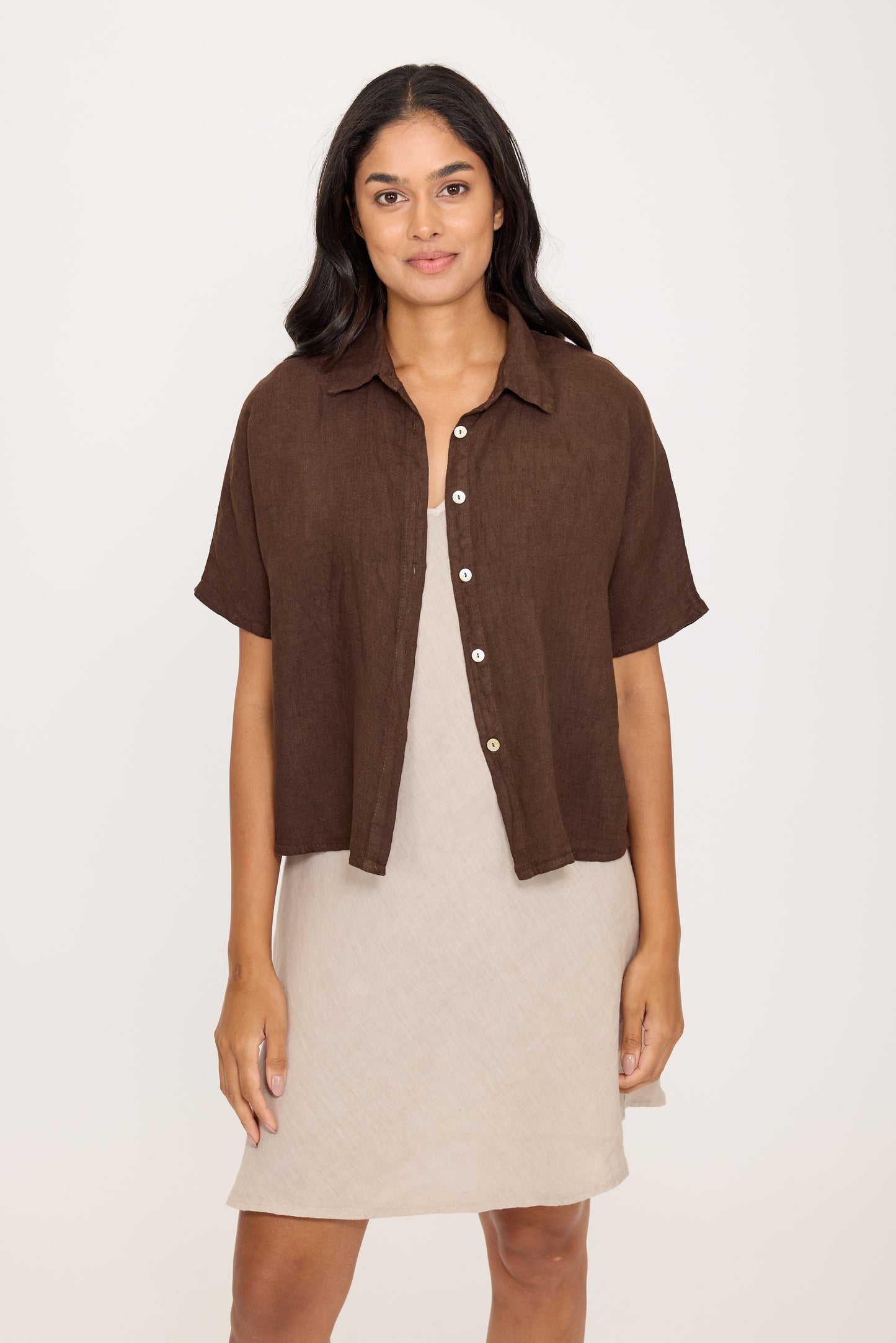 Shirt/Jacket--Short Sleeves, Linen, Coffee (Pistache)