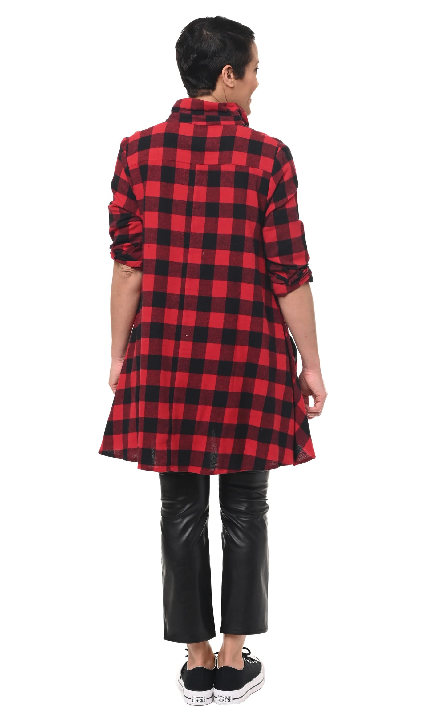 Tunic--"Layla", Flannel, "Buffalo" Plaid--Red & Black (Tulip)