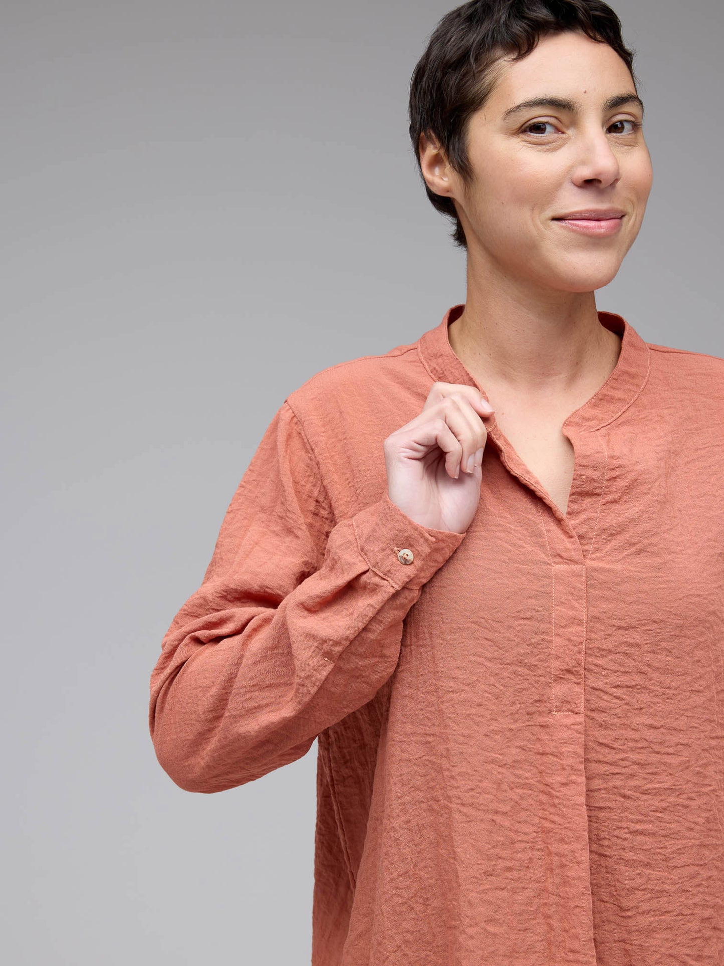 Top--Front Pleat, Long Sleeved, "Tandoori" OR Brass (cut loose)