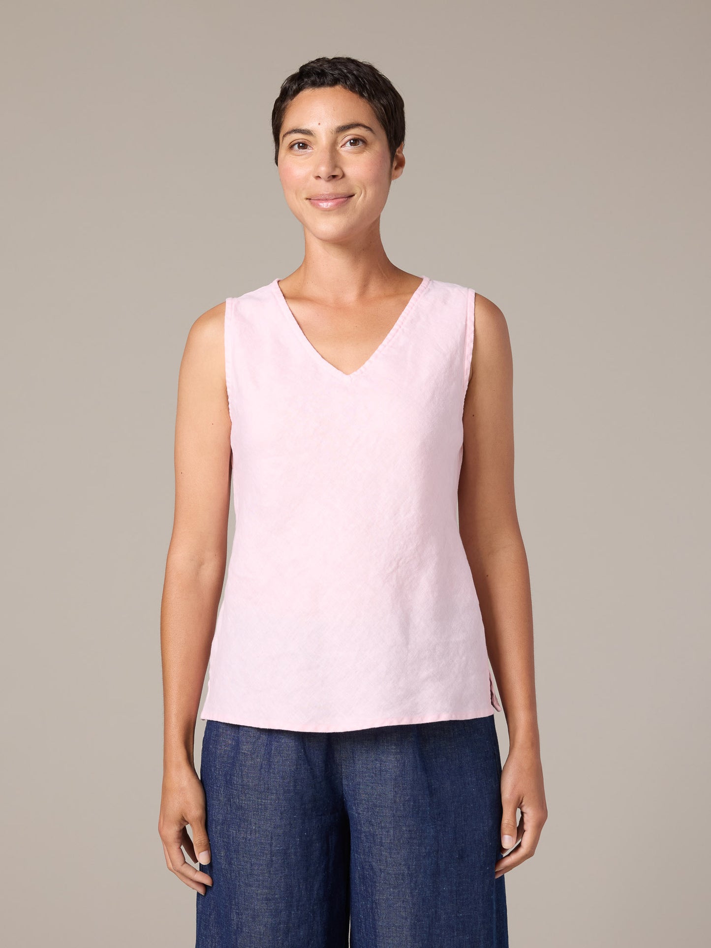 Top--V-Neck, Sleeveless, Linen, Coconut OR Coral Reef (Cut Loose)