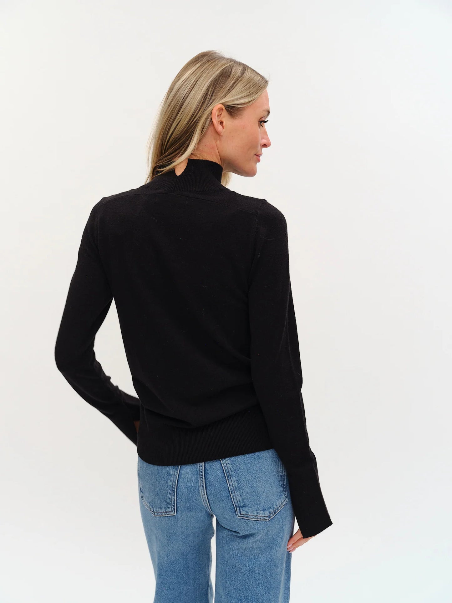 Top--"Justine" High Mock & Wide Cuff, Knit, Black OR Taupe (Six/Fifty)