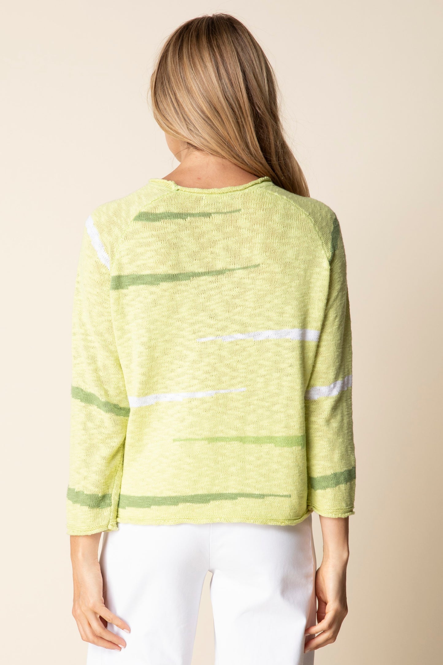 Sweater--"Boardwalk", 3/4-Sleeved, Cotton, Striated--Aloe (Habitat)