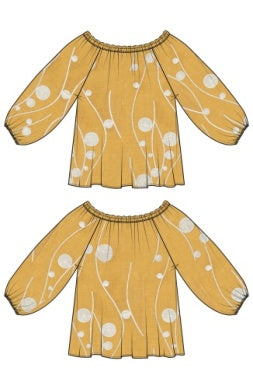 Blouse--"Island",Smock, 3/4 Sleeve, Yellow w/Cream (Liverpool LA)