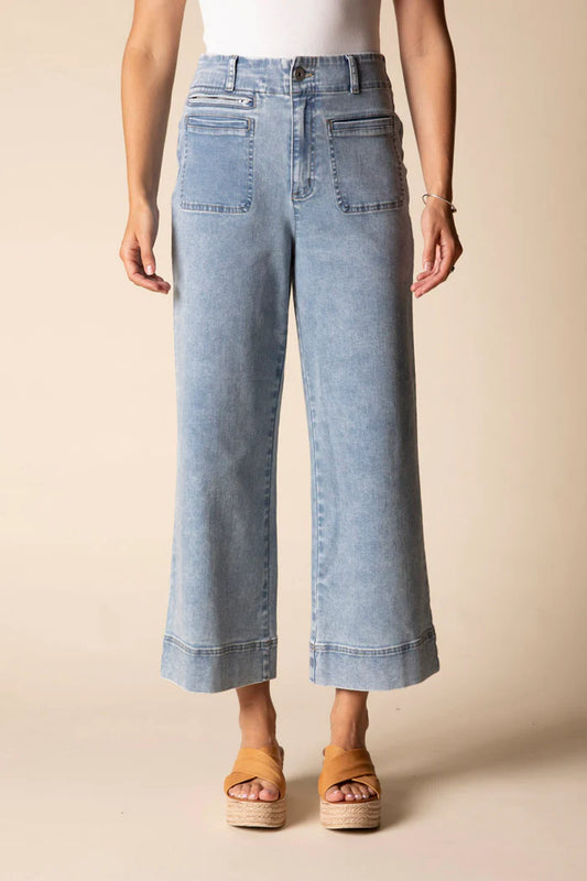 Pant--Cropped, Patch Pockets, Mid Blue (Habitat)