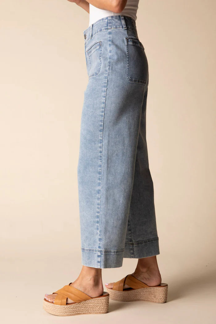 Pant--Cropped, Patch Pockets, Mid Blue (Habitat)