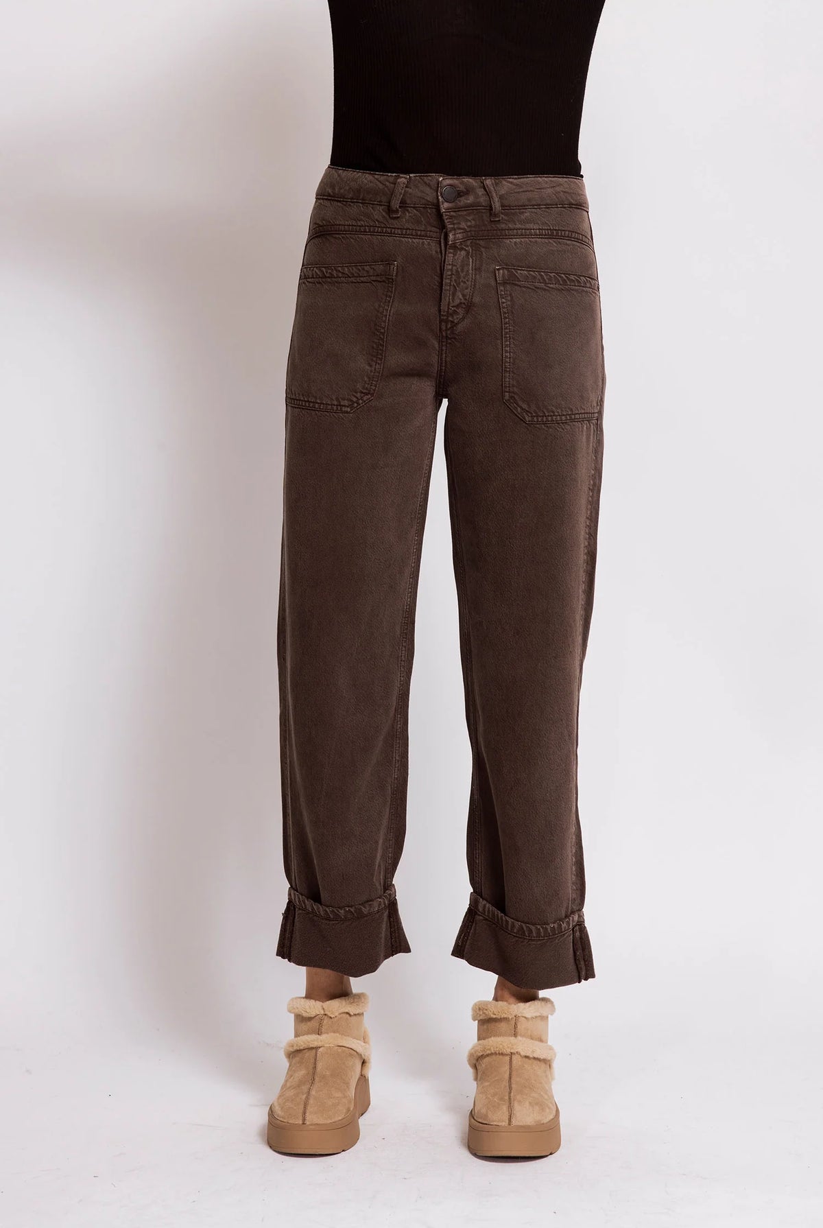 Jeans--"ZHKarli", Cuffed, Patch Pockets, BROWN (Zhrill)