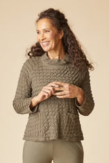 Sweater--"Aspen Pullover", Mock Neck, Patch Pocket, Cotton, UMBER (Habitat)