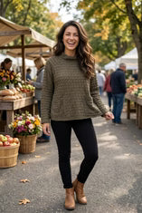 Sweater--"Aspen Pullover", Mock Neck, Patch Pocket, Cotton, UMBER (Habitat)
