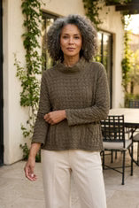 Sweater--"Aspen Pullover", Mock Neck, Patch Pocket, Cotton, UMBER (Habitat)