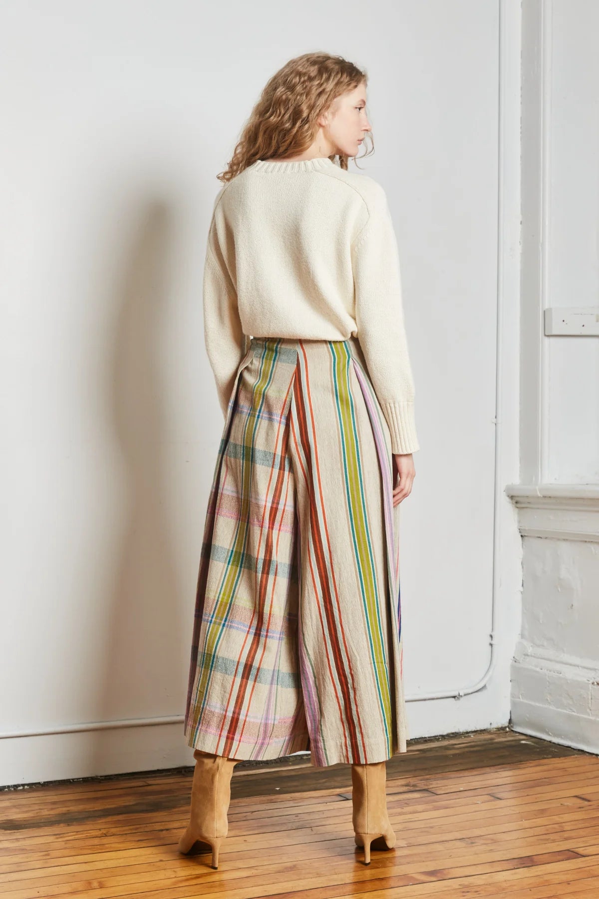 Pants--"Frida", High-waist, Pleated/Adjustable, Cotton, "Kulfi Chex" (Rujuta Sheth)