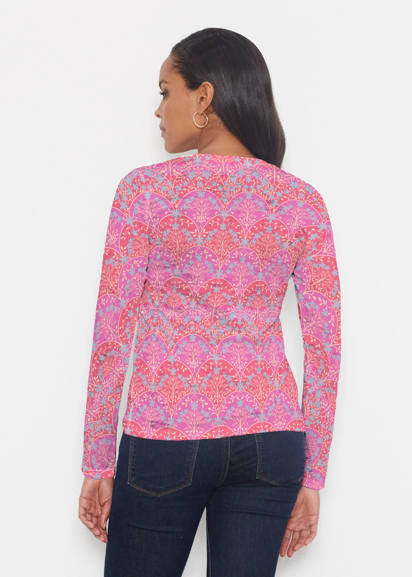 Top--Tees, Full-Body Print, Long-Sleeve, Many Patterns/Many Colors (Whimsy Rose)
