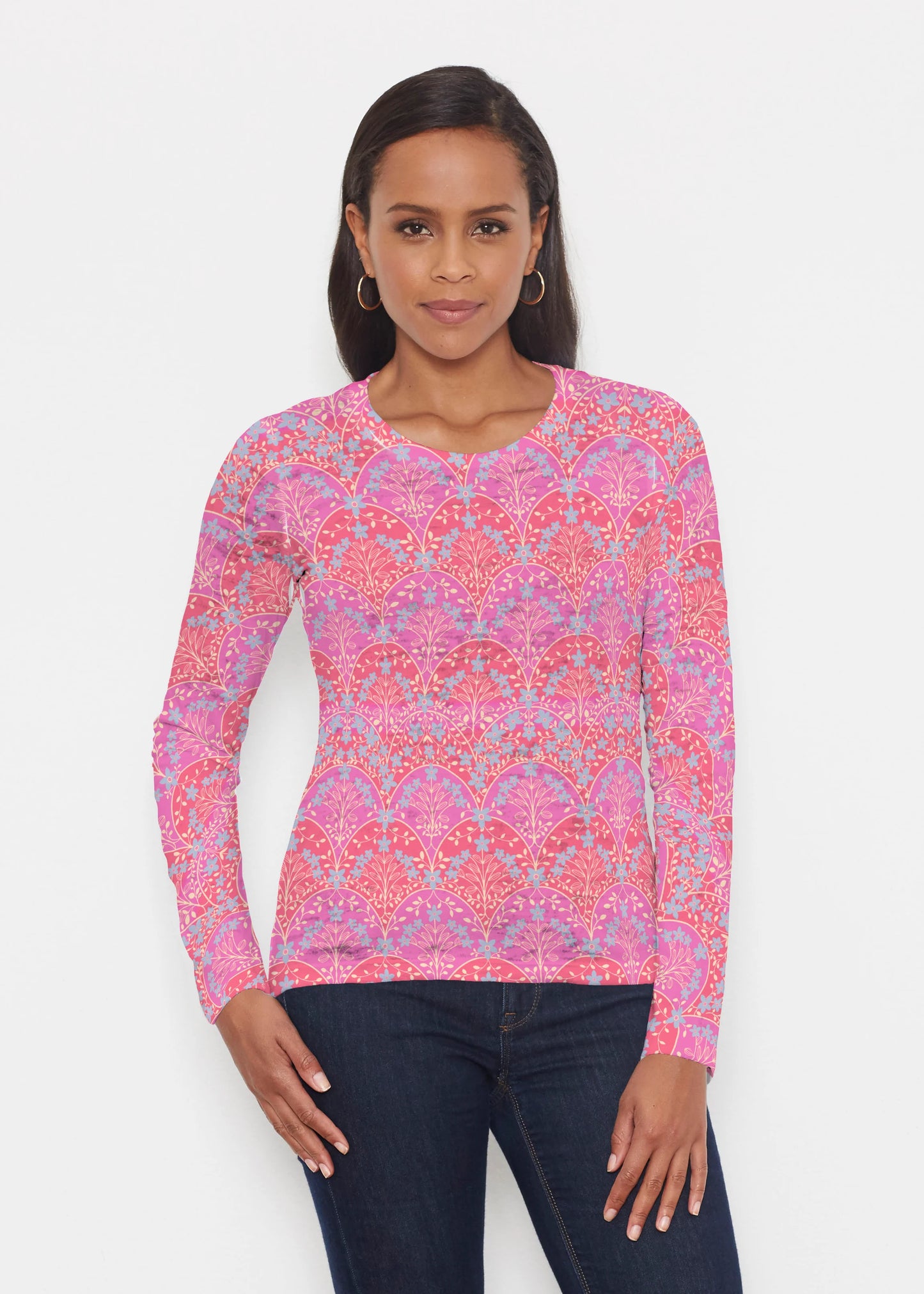 Top--Tees, Full-Body Print, Long-Sleeve, Many Patterns/Many Colors (Whimsy Rose)