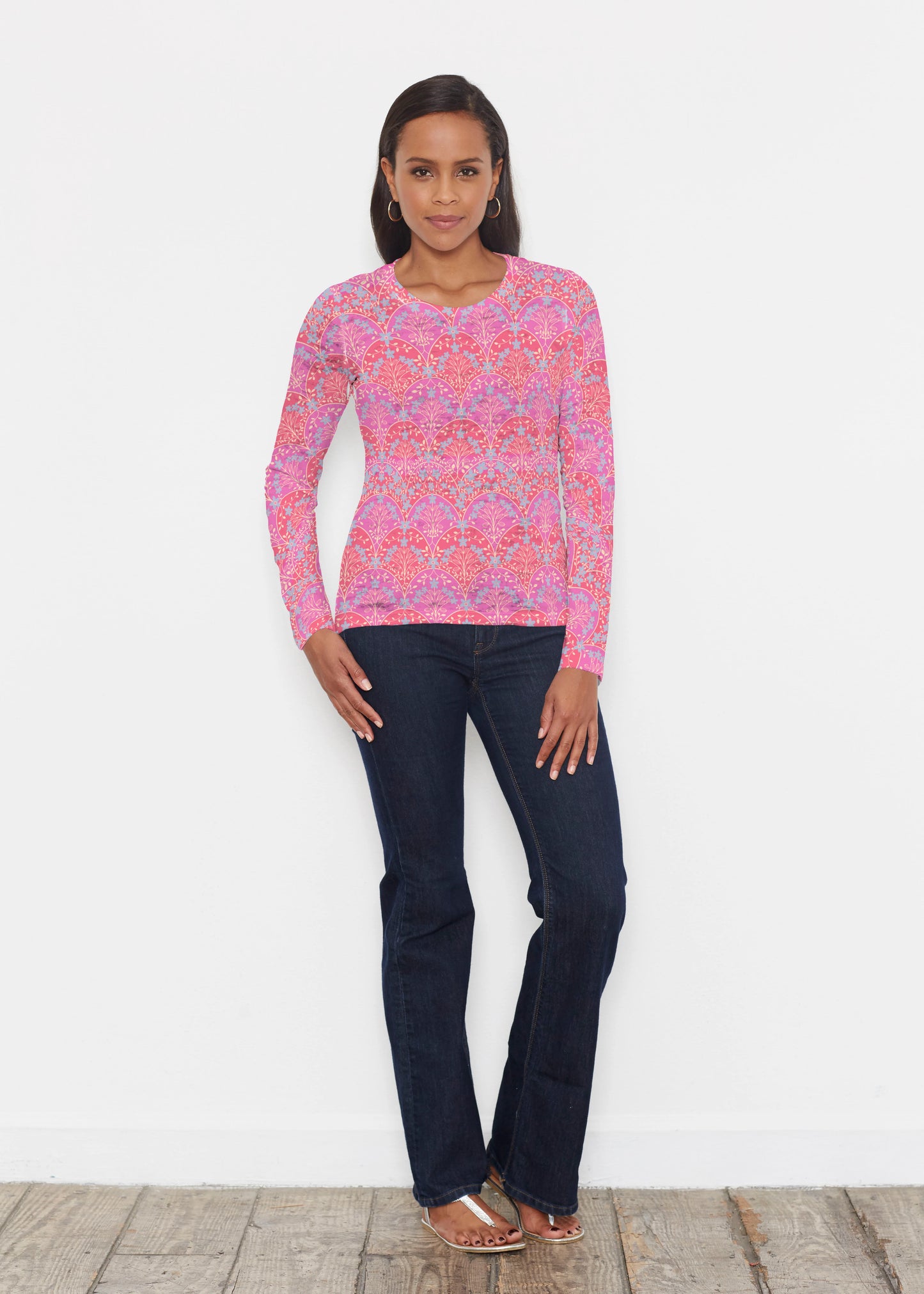 Top--Tees, Full-Body Print, Long-Sleeve, Many Patterns/Many Colors (Whimsy Rose)