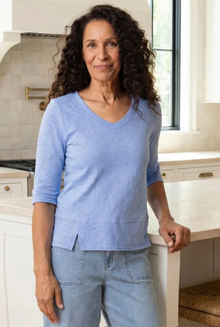 Top--V-neck, 2/3 Sleeve, Sky OR DewDrop Blue (Habitat)