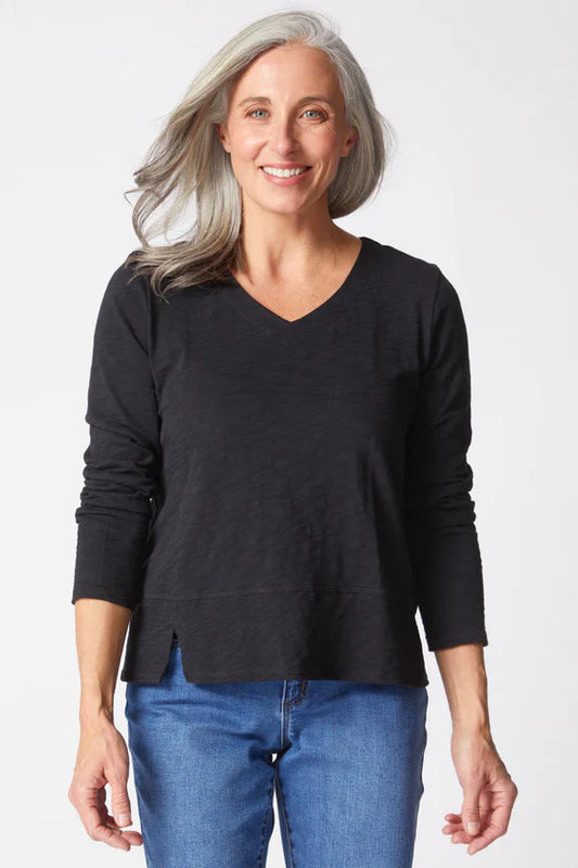 Top--V-neck, Long Sleeve, Black (Habitat)