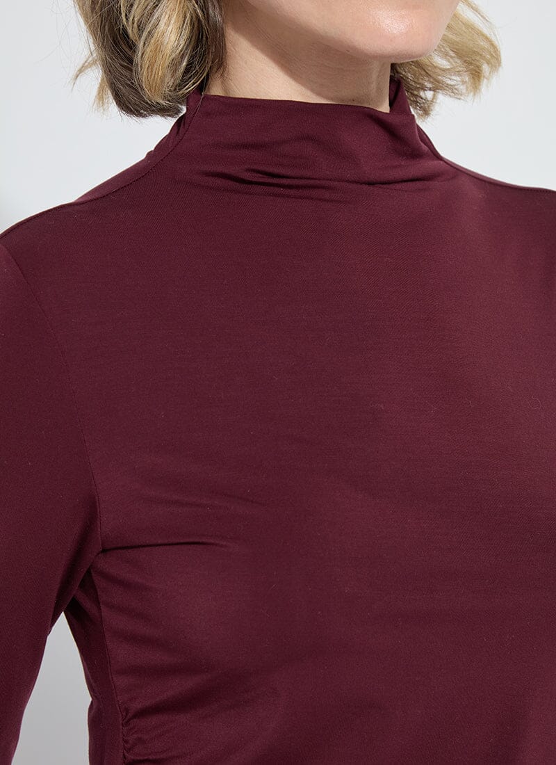 Top--"Jovita", Mock Turtleneck, Shirring, Plum (Lysse)