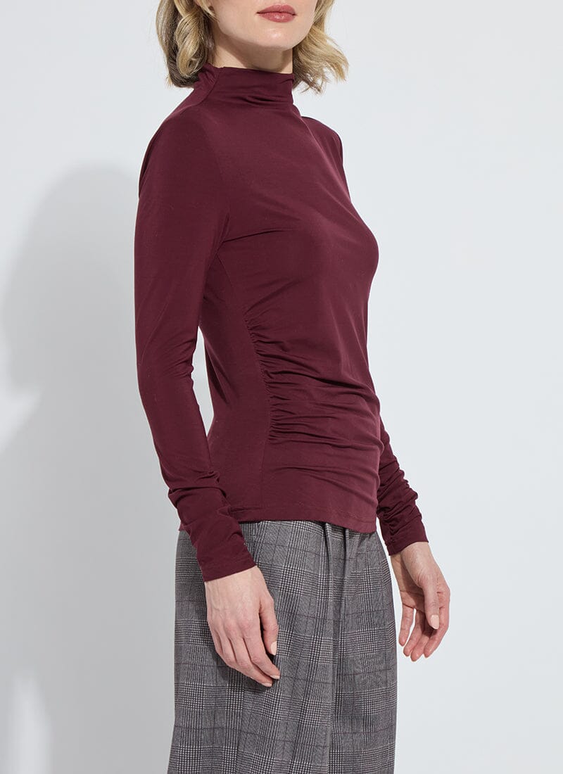 Top--"Jovita", Mock Turtleneck, Shirring, Plum (Lysse)