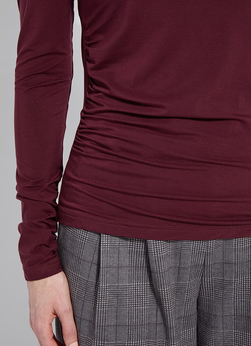 Top--"Jovita", Mock Turtleneck, Shirring, Plum (Lysse)