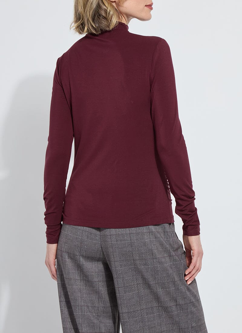 Top--"Jovita", Mock Turtleneck, Shirring, Plum (Lysse)