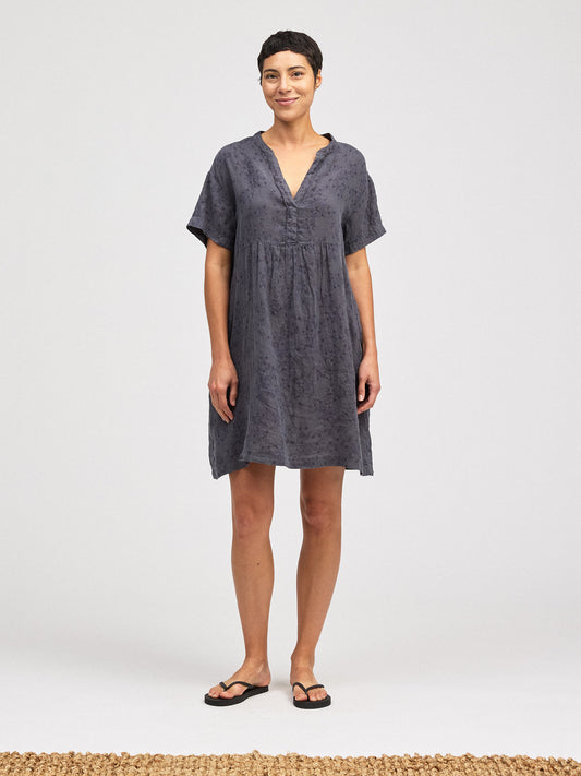 Dress--V-Neck, Short sleeve, Linen, Floral--Forget-Me-Not OR Anthracite (Cut Loose)