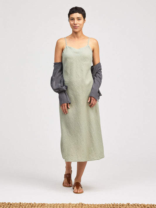 Dress--Cami-Style, Bias Cut, Sleeveless, Linen, Balsam (Cut Loose)