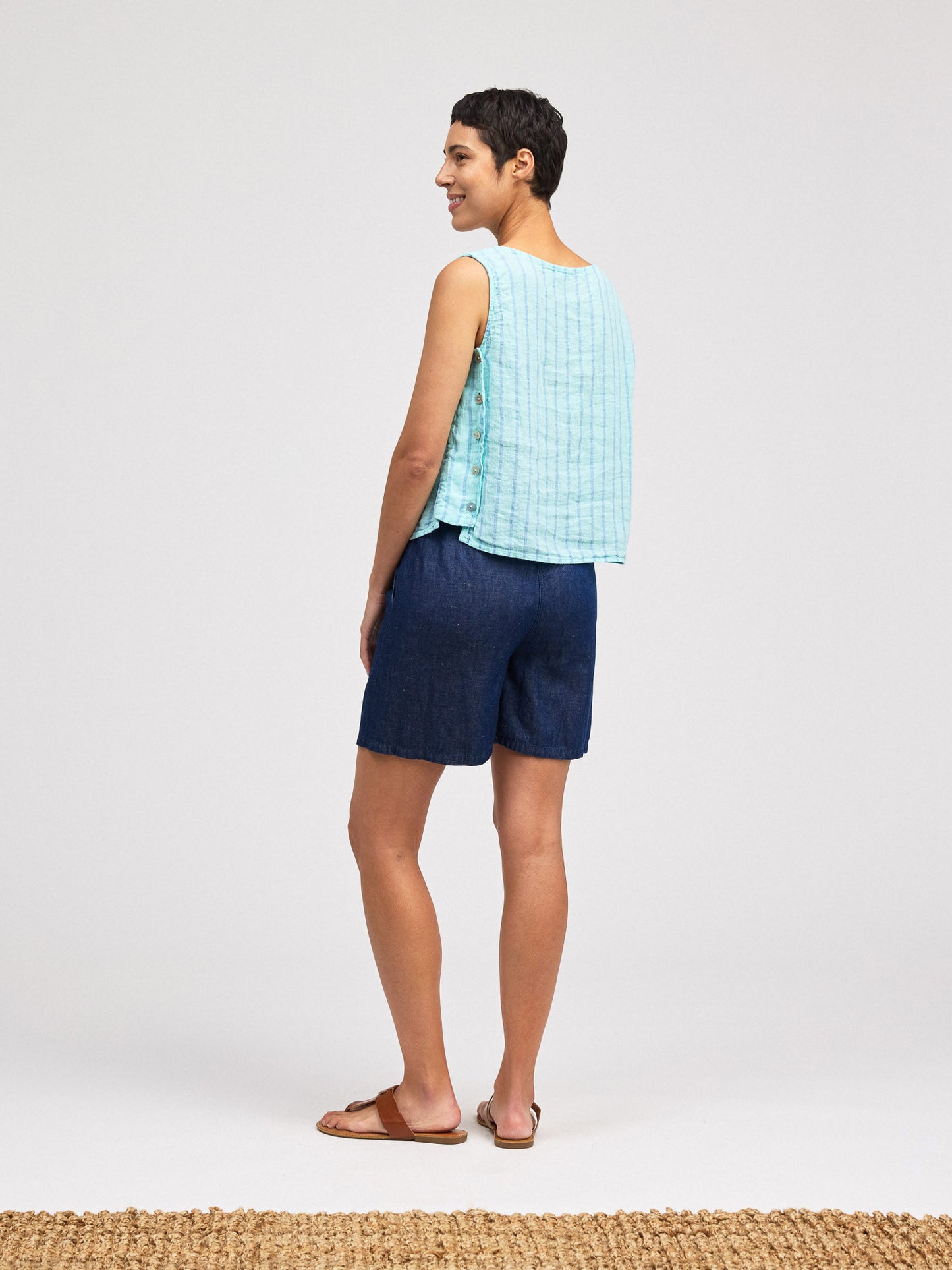 Top--Shell, Side-Button, Linen,Striped--Fountain OR Pink Salt (Cut Loose)