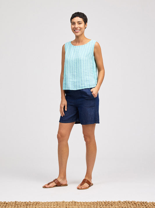 Top--Shell, Side-Button, Linen,Striped--Fountain OR Pink Salt (Cut Loose)