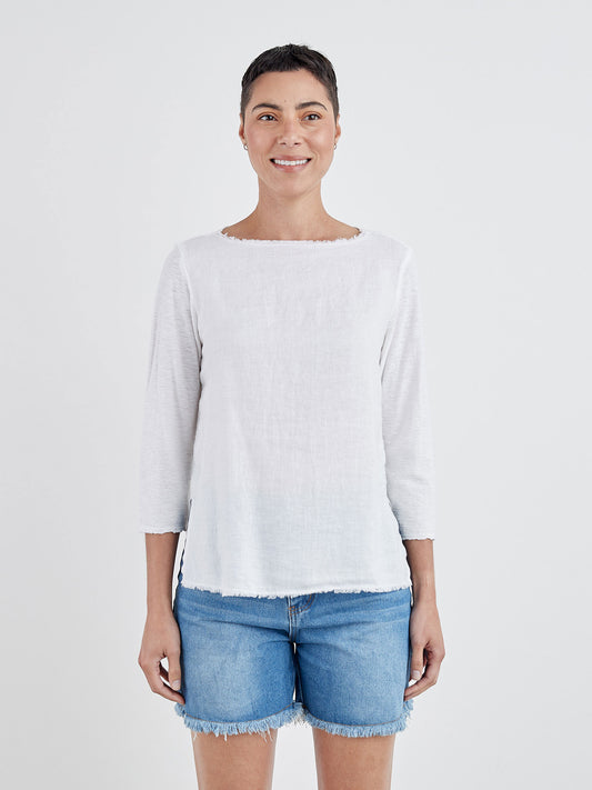 Top--Raw Edges, 3/4 Slv PLAIN, Linen-Linen, 3 Colors (Cut Loose)