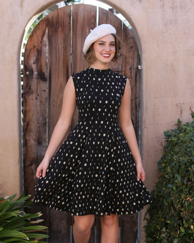 Dress--"Mia", High Neckline, Sleeveless, Cotton Jersey Knit, "Mond"--Black w/white Moons (Effie's Heart)