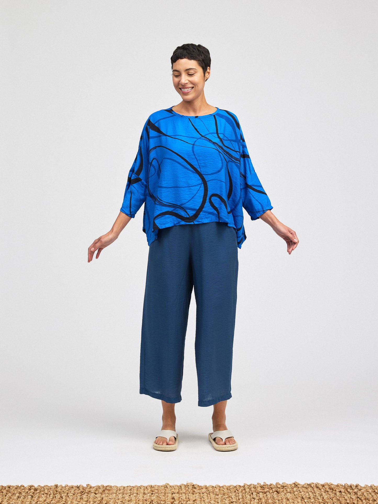 Blouse--"Rothko", 3/4 Sleeve, One size, Vivid Blue OR Coconut (Cut Loose)