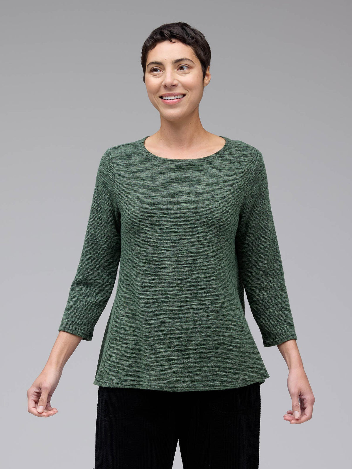 Top--Boatneck, A-Line, 3/4 Sleeve, Crimped--Etan (Cut Loose)