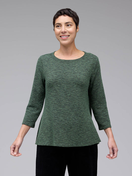Top--Boatneck, A-Line, 3/4 Sleeve, Crimped--Etan (Cut Loose)