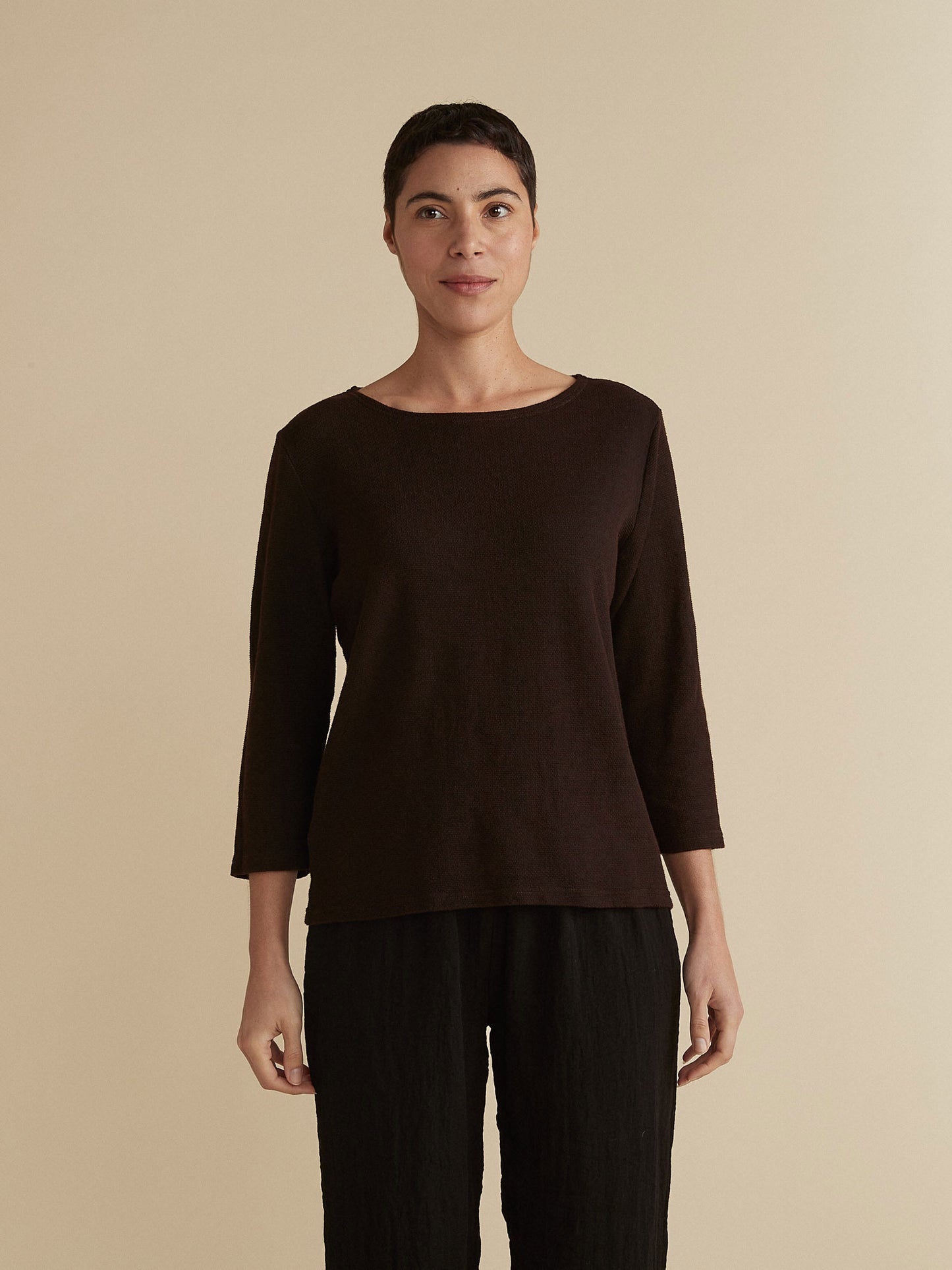 Top--Boatneck, 3/4 Sleeve, Textured--Peacock (Cut Loose)